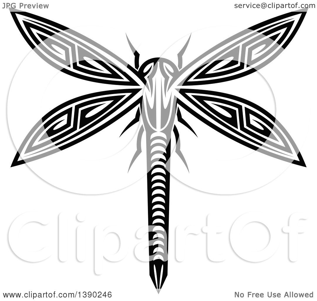 1080x1024 Clipart Of A Black And White Tribal Styled Dragonfly