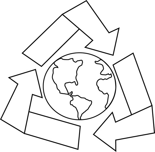 500x493 Black And White Earth With Recycle Symbol Clip Art