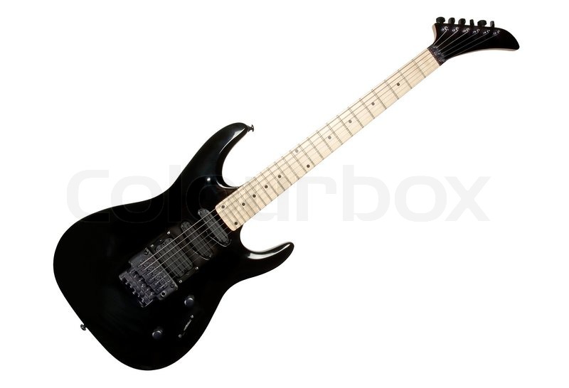 800x546 Black Electric Guitar On White Background (Isolated). Stock