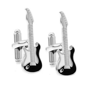 300x287 Cmj Pair Of Novelty Black White Electric Guitar Music Cufflinks