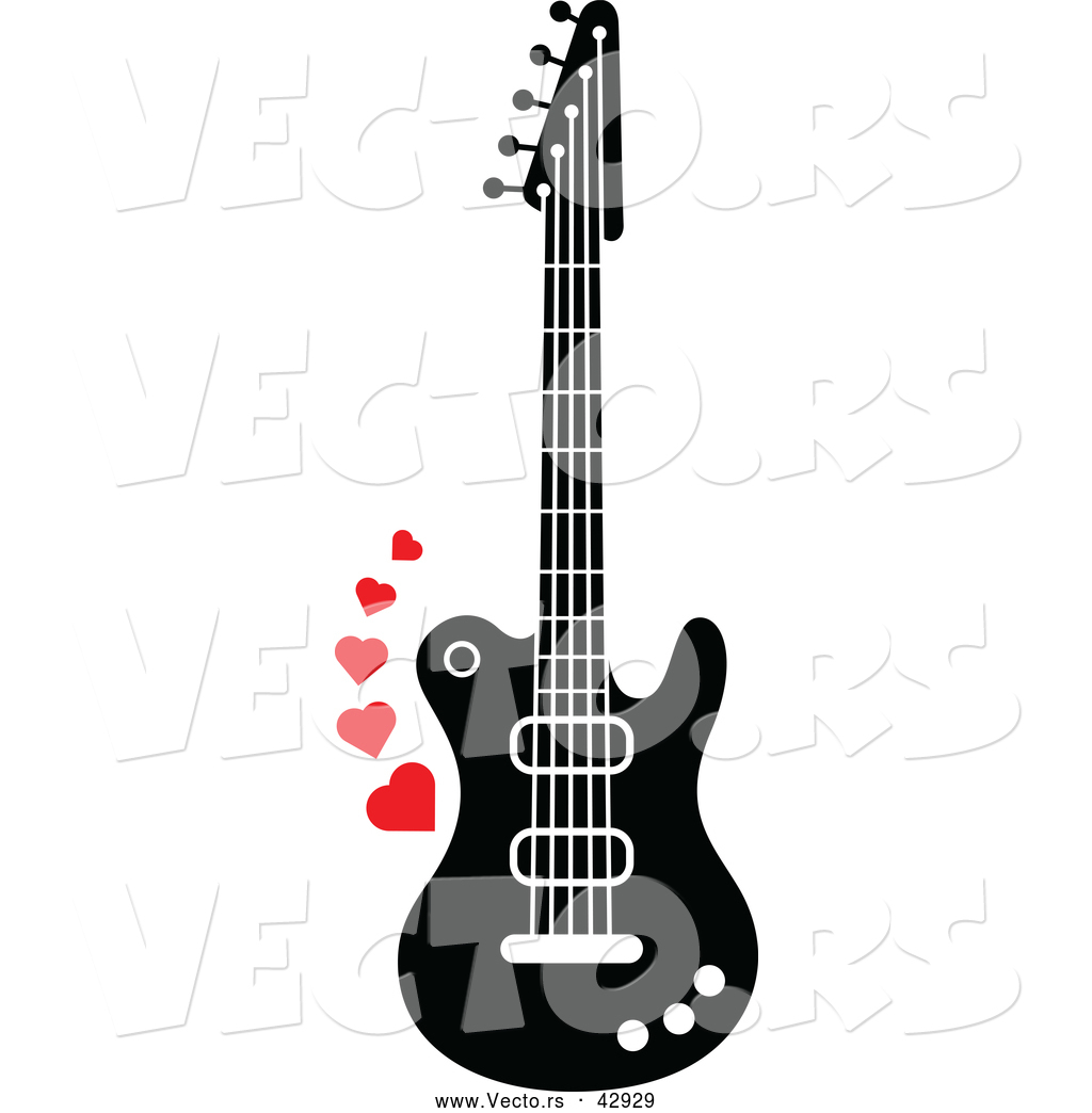 1024x1044 Vector Of A Black And White Electric Guitar With Red Love Hearts