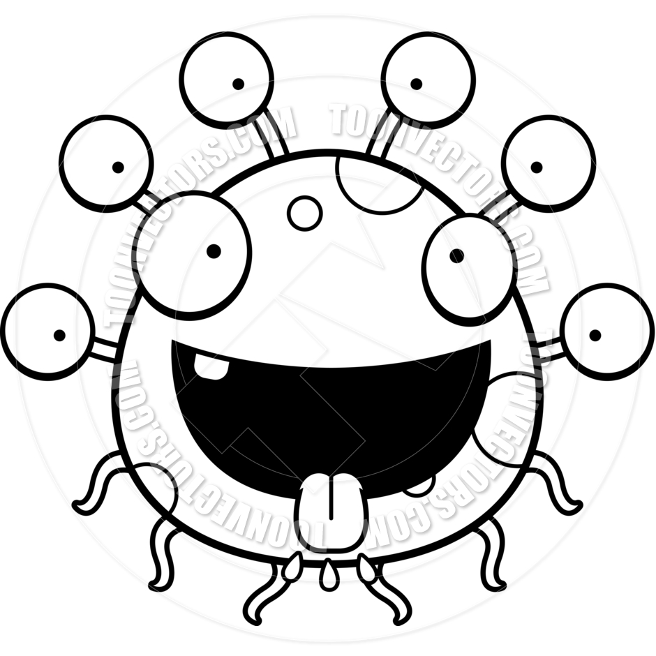 940x940 Cartoon Alien Eyeball Monster Hungry (Black And White Line Art) By