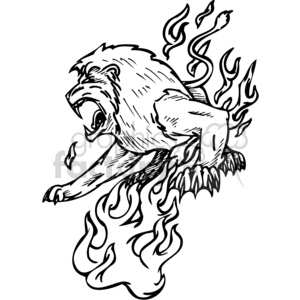 300x300 Royalty Free Black And White Lion In Fire 373412 Vector Clip Art
