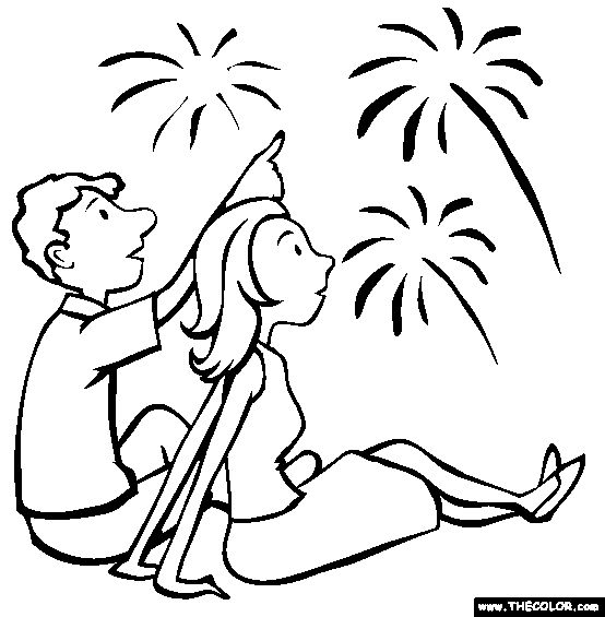 554x565 Watching Fireworks Online Coloring Page