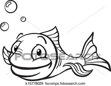450x349 Clip Art Of Black And White Cartoon Fish K15778029