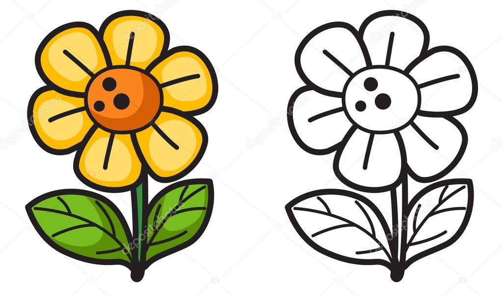 1023x606 Colorful And Black And White Flower For Coloring Book Stock