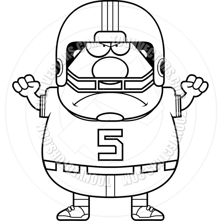 940x940 Cartoon Football Player Man Angry (Black And White Line Art) By