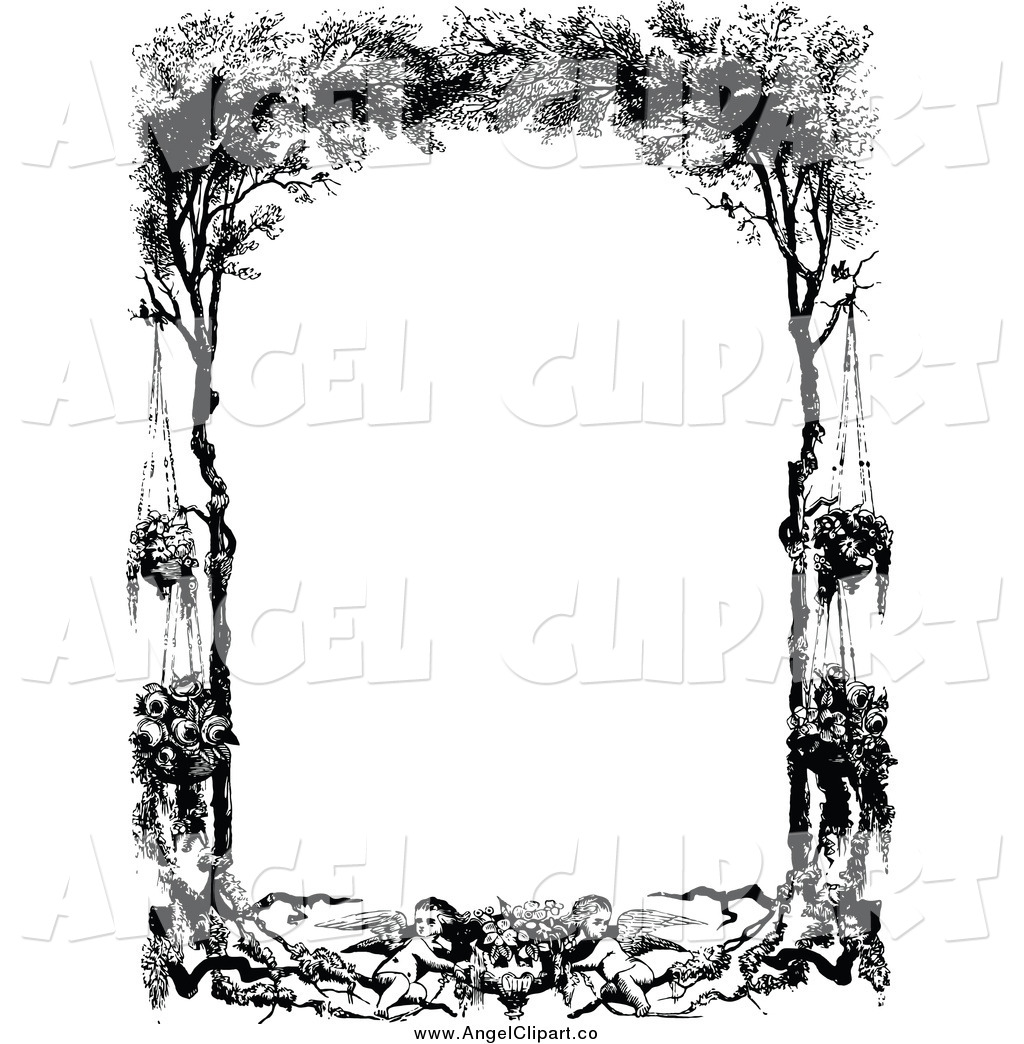 1024x1044 Clip Art Of A Vintage Black And White Frame Of Cherubs Hanging