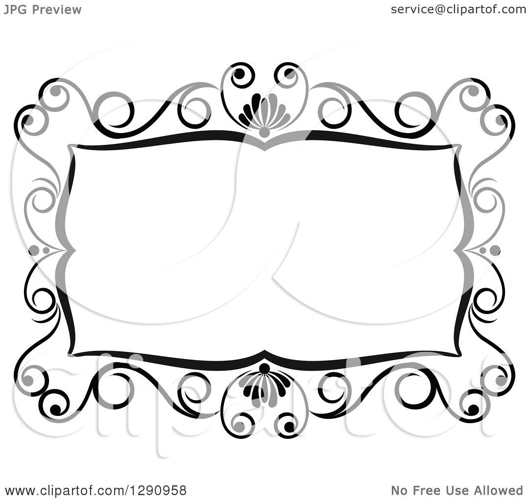 1080x1024 Clipart Of A Black And White Ornate Rectangle Swirl Frame 4