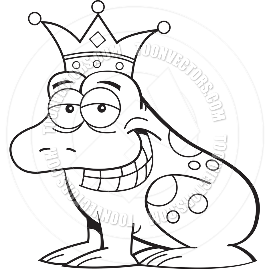 940x940 Cartoon Frog Prince Wearing A Crown (Black And White Line Art) By