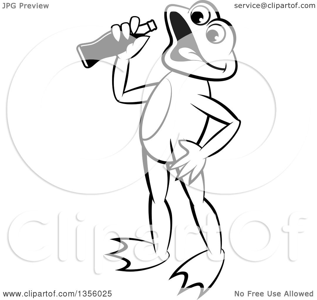 1080x1024 Clipart Of A Cartoon Black And White Frog Drinking A Soda