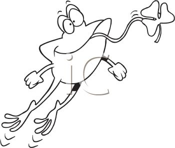 350x295 Picture Of A Cartoon Frog Leaping In The Air With A Shamrock