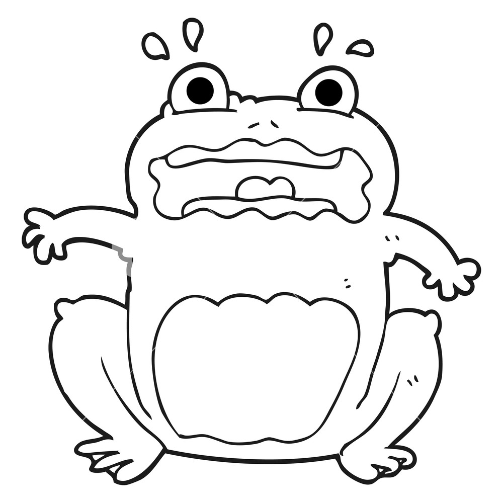 1000x1000 Freehand Drawn Black And White Cartoon Funny Frightened Frog