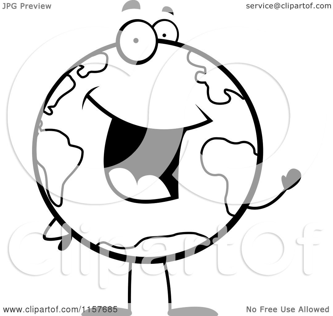 1080x1024 Cartoon Clipart Of A Black And White Happy Globe Character Waving
