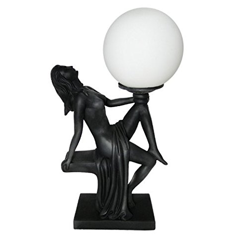 482x482 Gloss Black Art Deco Table Lamp With White Opal Glass Globe Shade