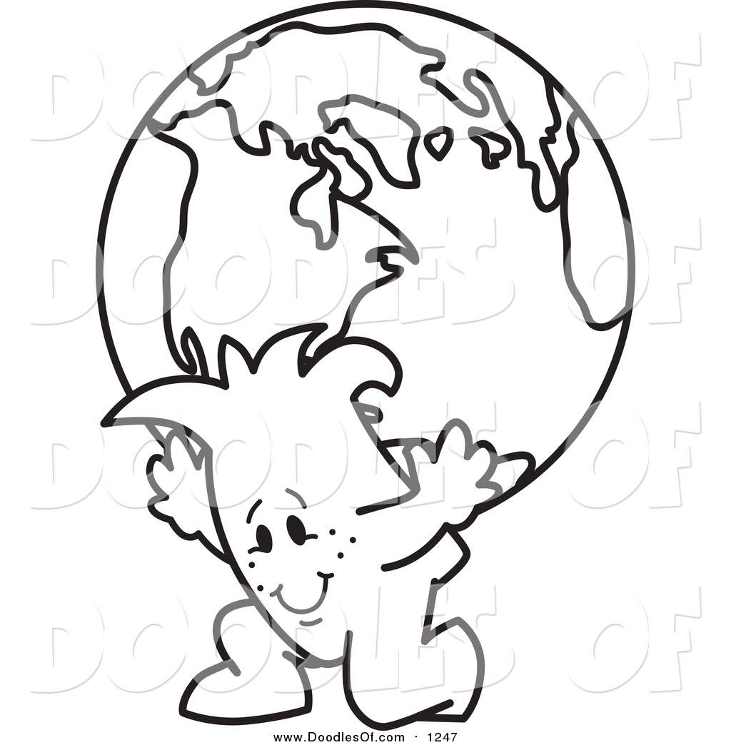 1024x1044 Vector Clipart Of A Doodled Squiggle Guy Atlas Carrying A Globe By