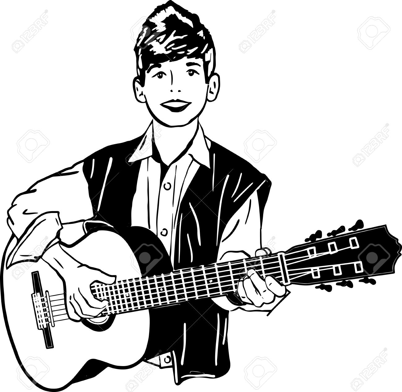 1300x1270 Playing Guitar Clipart Black And White
