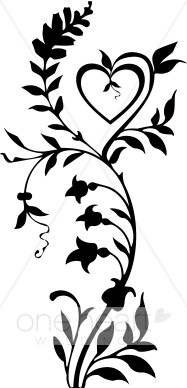 187x388 Black And White Vine With Heart And Blossoms Border Wedding Flourish