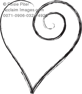 262x300 Clip Art Illustration Of A Black And White Scrolled Heart