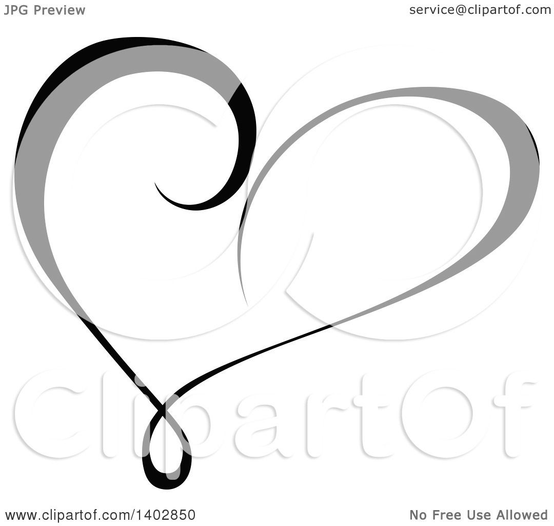 1080x1024 Clipart Of A Black And White Heart Swirl Calligraphic Design