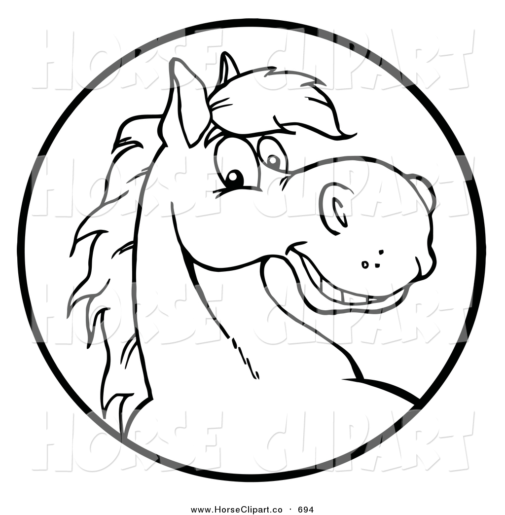 1024x1044 Clip Art Of A Happy Black And White Horse Face In A Circle By Hit