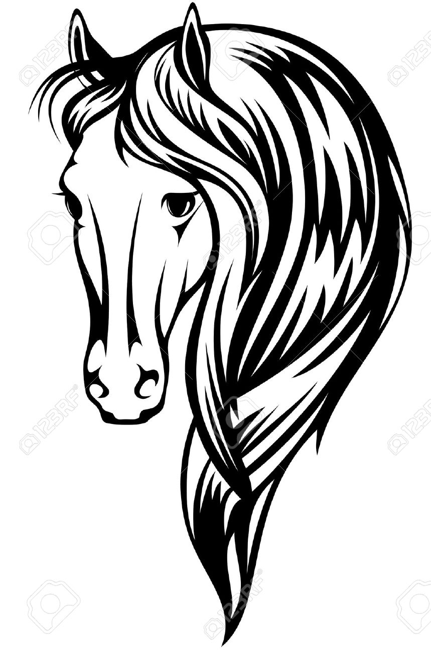 859x1300 Beautiful White Black Horse Line Art Mustang Horse Black