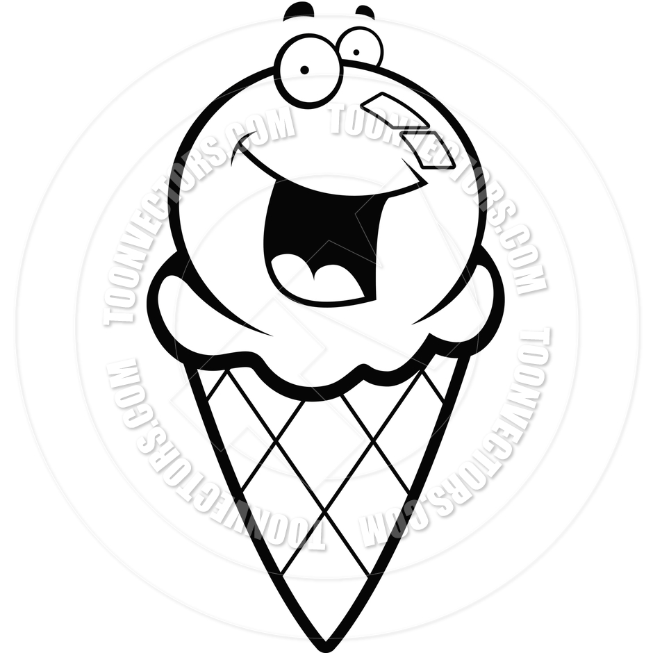 940x940 Ice Cream Cone Smiling (Black And White Line Art) By Cory Thoman