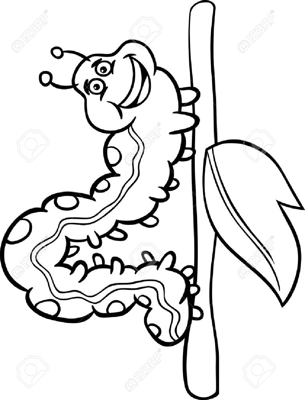 991x1300 Black And White Cartoon Illustration Of Funny Caterpillar Insect