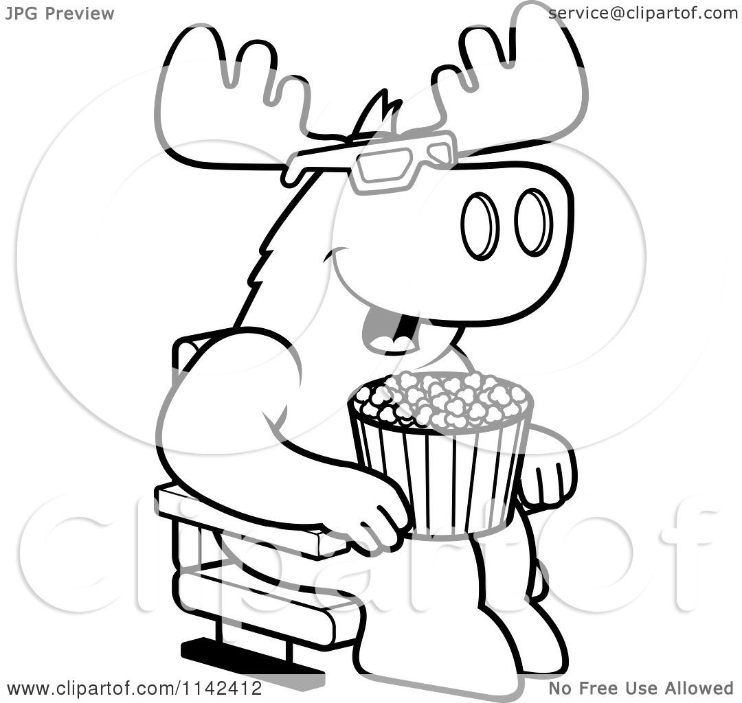 1080x1024 Cartoon Clipart Of A Black White Moose Eating Popcorn