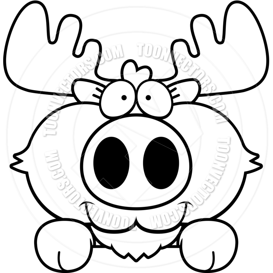 940x940 Cartoon Moose Peeking (Black And White Line Art) By Cory Thoman