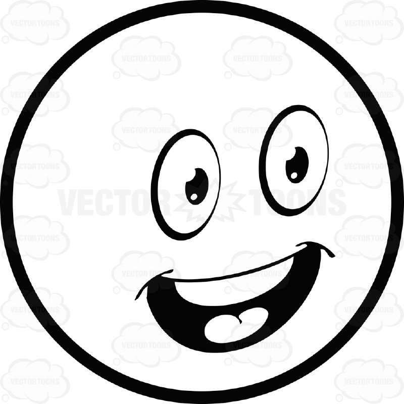 800x800 Upbeat Large Eyed Black And White Smiley Face Emoticon With Open