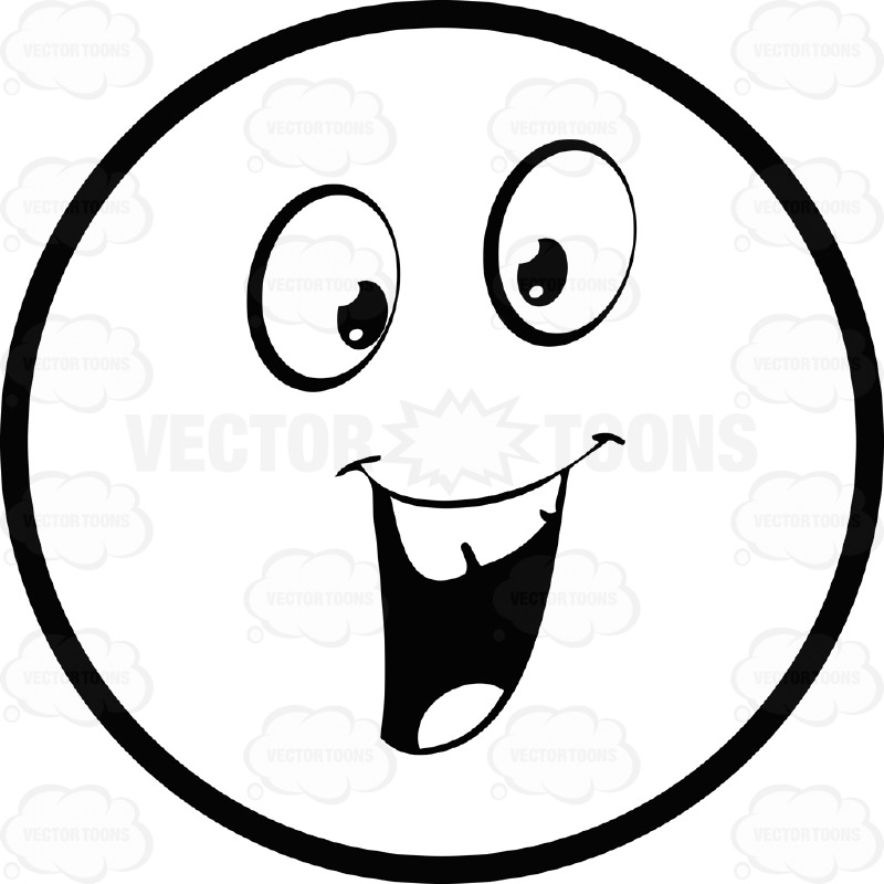 800x800 Friendly Large Eyed Black And White Smiley Face Emoticon With Open