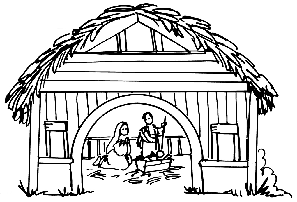 1020x692 Christmas Nativity Clip Art Black And White