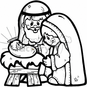 300x300 Royalty Free Black And White Nativity Scene 143880 Vector Clip Art