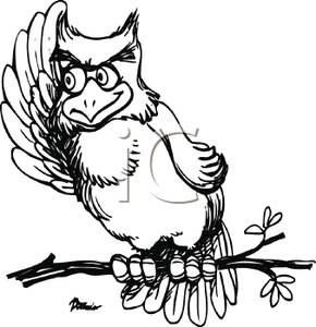 290x300 Black And White Cartoon Of An Owl With His Wing Up Listening