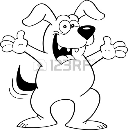 441x450 Black And White Illustration Of A Dog Waving Royalty Free Cliparts