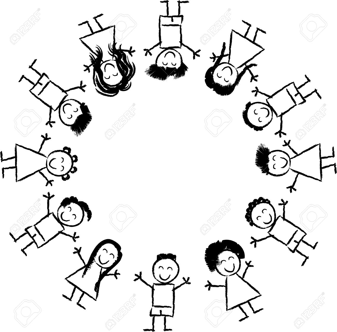 1300x1280 Black And White Cartoon Illustration Of Happy Multicultural