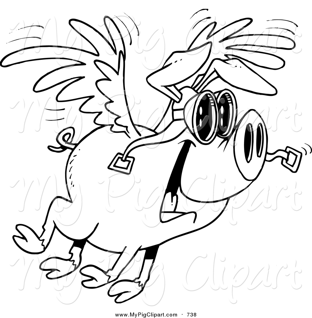 1024x1044 Swine Clipart Of A Black And White Excited Flying Pig By Toonaday