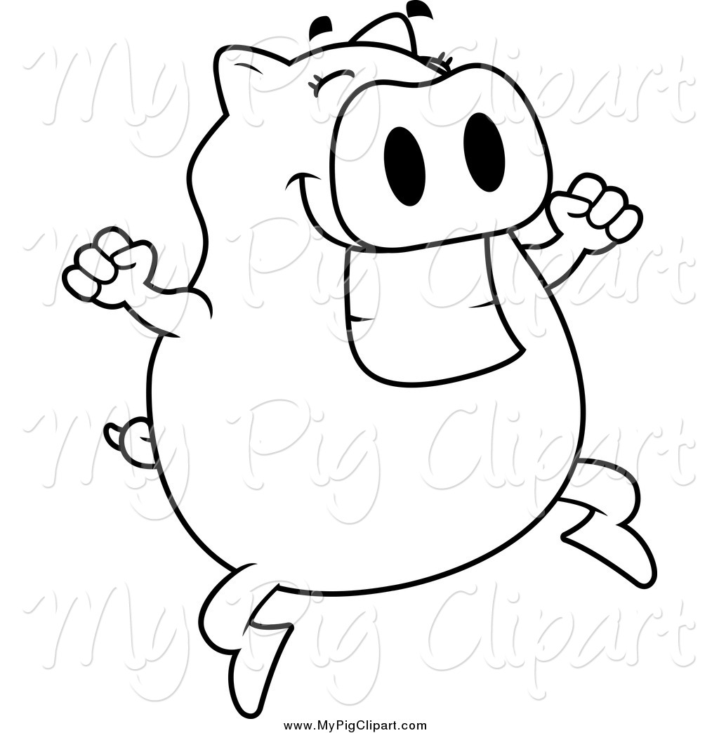 1024x1044 Swine Clipart Of A Black And White Excited Pig Jumping By Cory