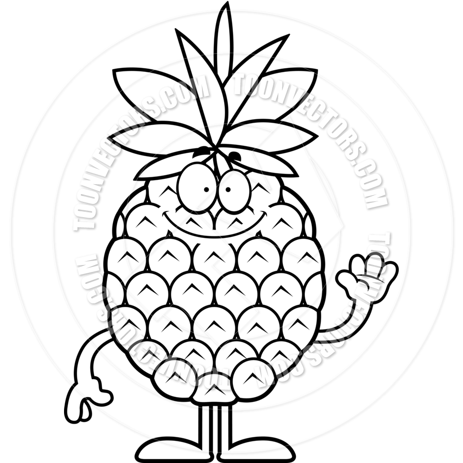 940x940 Cartoon Pineapple Waving (Black And White Line Art) By Cory Thoman