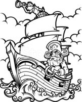 162x200 Pirate Ship Black And White Stock Vectors