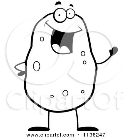 450x470 Cartoon Clipart Of An Outlined Black And White Waving Potato