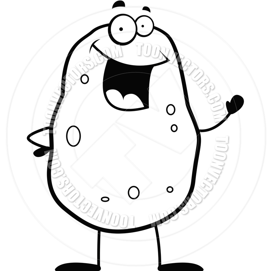 940x940 Cartoon Potato Waving (Black And White Line Art) By Cory Thoman