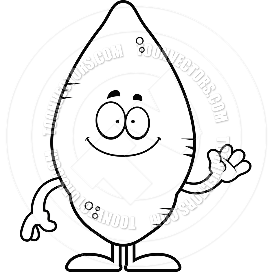940x940 Cartoon Sweet Potato Waving (Black And White Line Art) By Cory