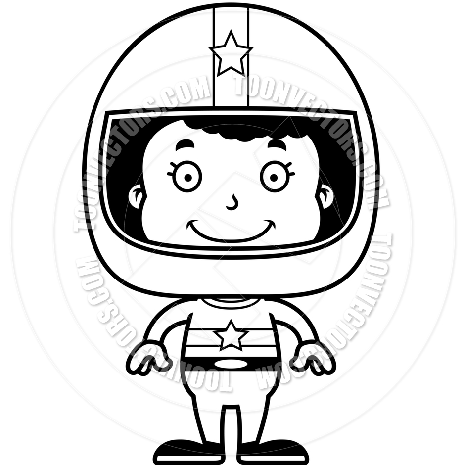 940x940 Cartoon Smiling Race Car Driver Girl (Black And White Line Art) By