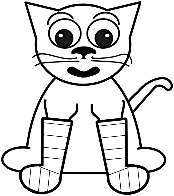555x624 Clip Art Cat In Rainbow Socks Bw Black White
