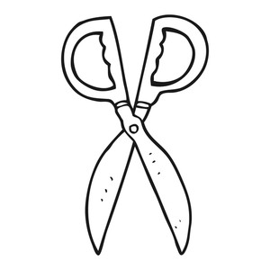 300x300 Freehand Drawn Black And White Cartoon Barber Scissors Royalty