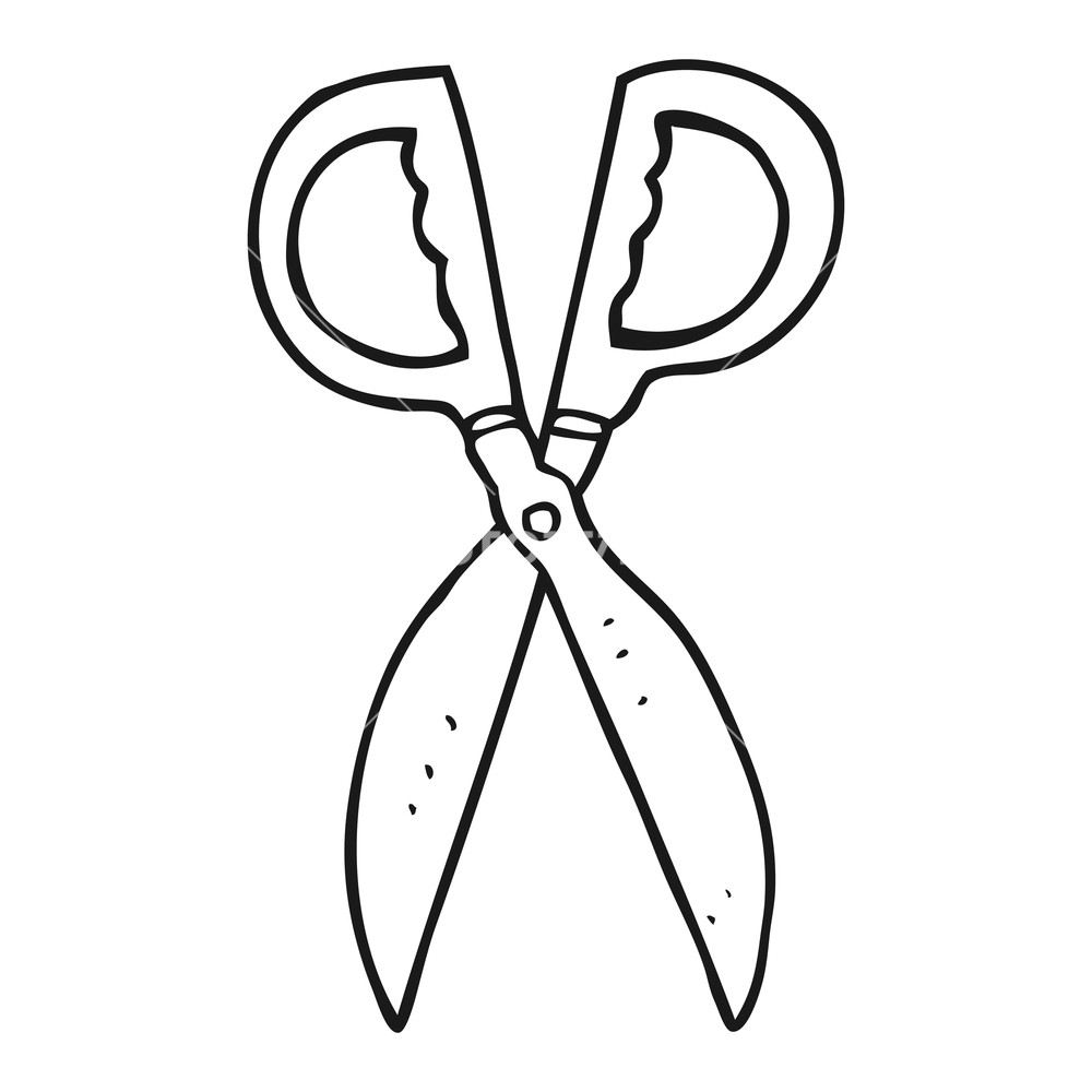 1000x1000 Freehand Drawn Black And White Cartoon Pair Of Scissors Royalty