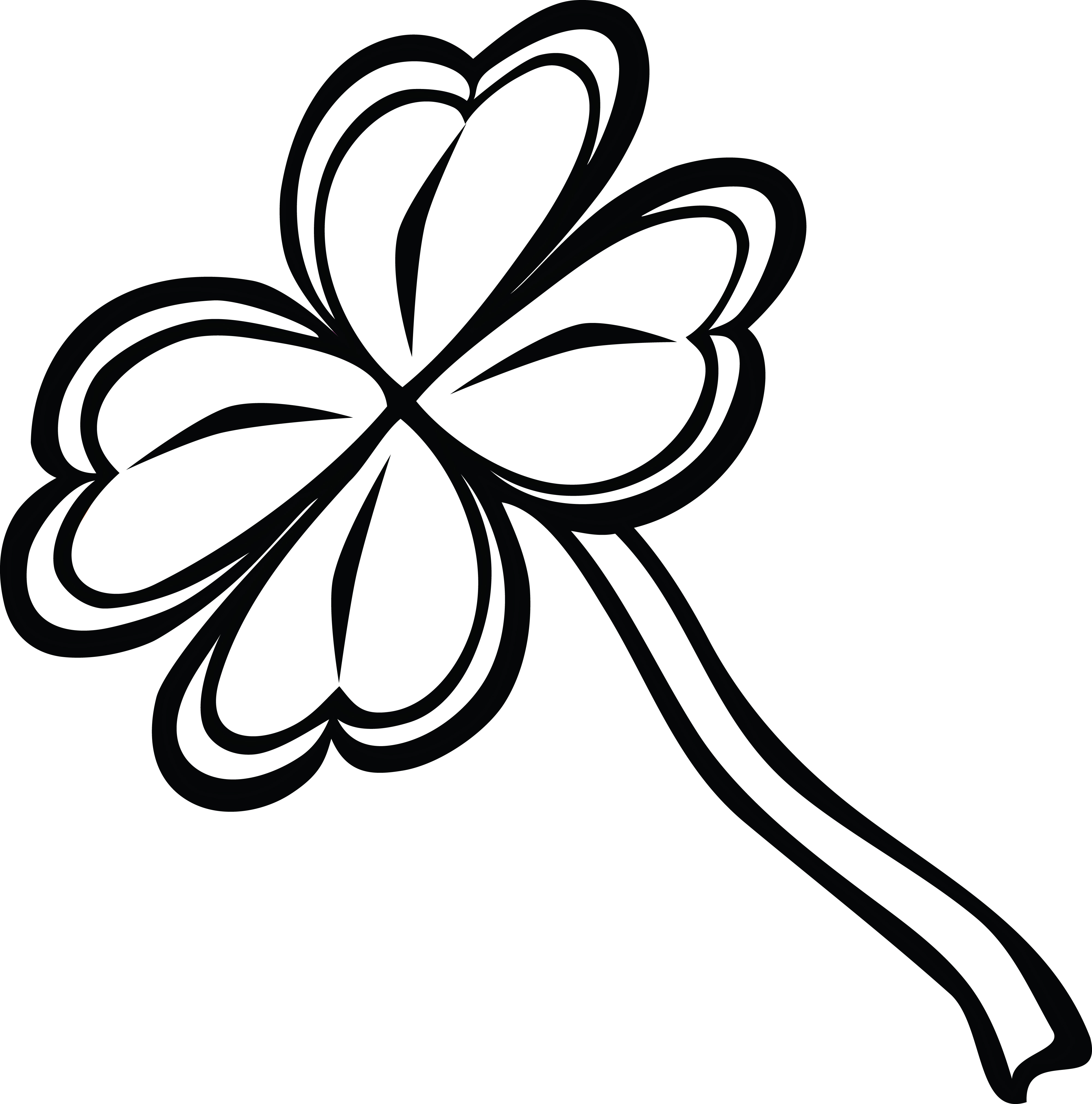 4000x4044 Clipart Of A Black And White St Paddy's Day 4 Leaf Clover Shamrock