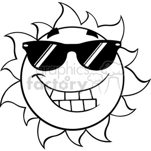 300x300 Royalty Free Black And White Smiling Summer Sun Cartoon Mascot